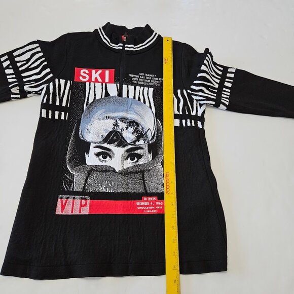 Newland Ski Gstaad Half Zip Sweater Pullover Audrey Hepburn Black White Red L - Picture 11 of 11